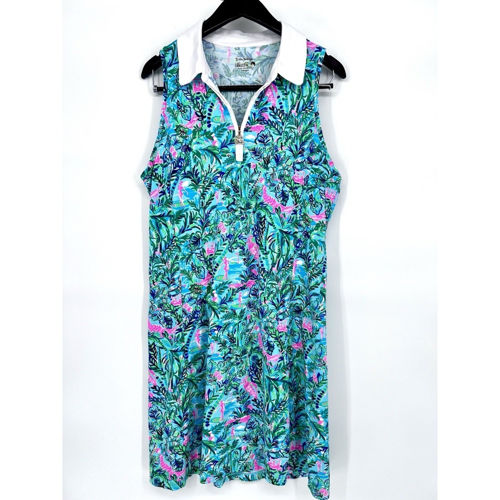 LILLY PULITZER NWOT Silvia Dress Sz L Blue Horizon ParFection Luxletic Golf Polo